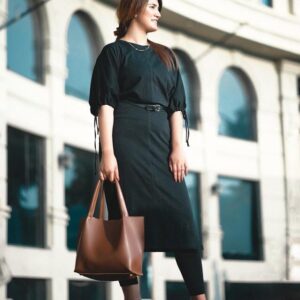 Midi Dress with Puff Sleeves